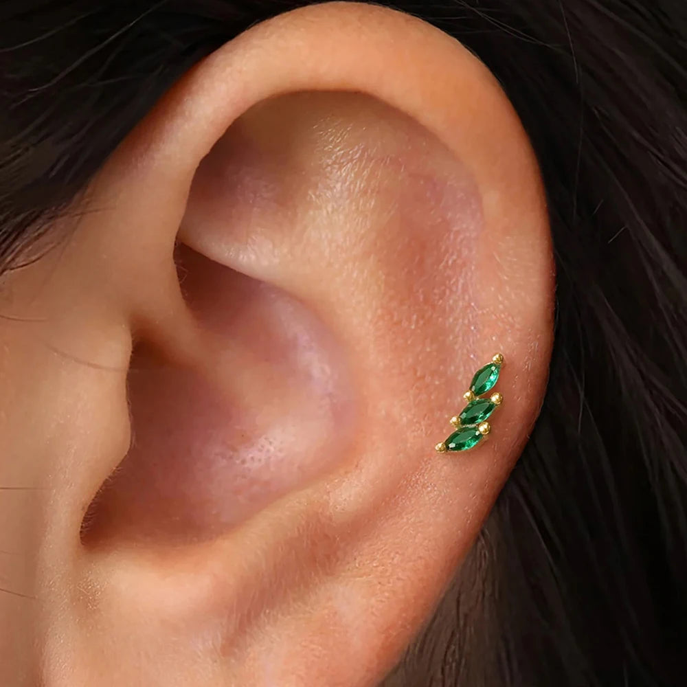 Exquisite Crystal Leaves Stud Earrings Stainless Steel Horse Eyes