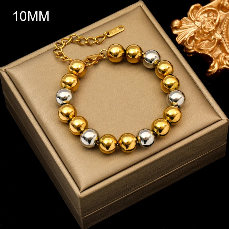 Metal Beads Heart Stainless Steel Bracelet Bangle Gold Colour Gift