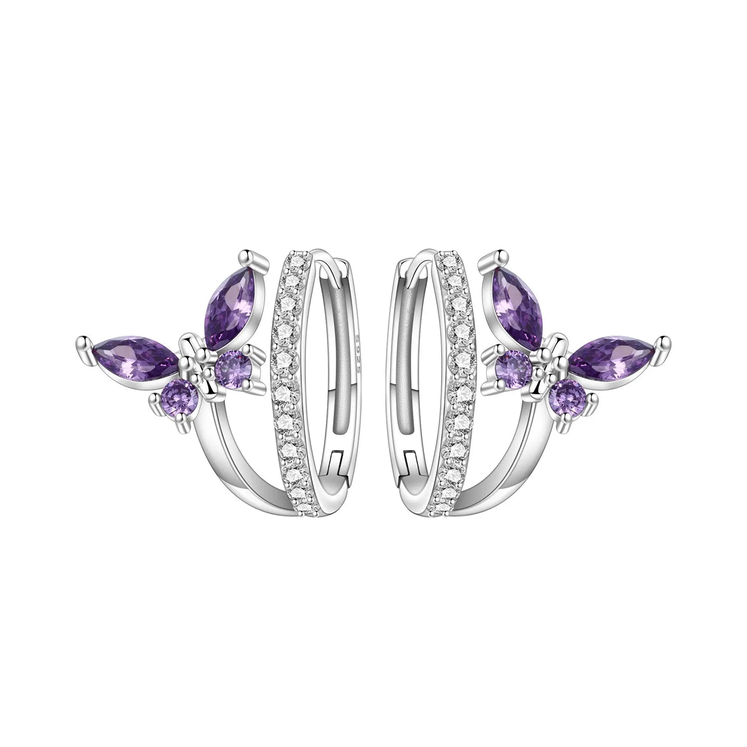 925 Sterling Silver Bees Butterflies Zircon Circle Hoop Earrings Jewellery Gift