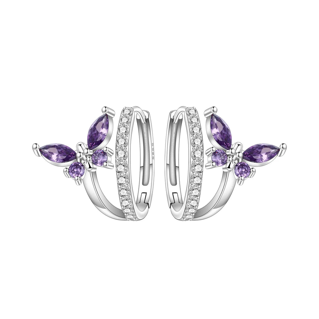 925 Sterling Silver Bees Butterflies Zircon Circle Hoop Earrings Jewellery