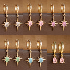 2PCS Simple Stainless Steel Star Hoop Earrings Gold Colour Zirconia