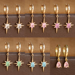 2PCS Simple Stainless Steel Star Hoop Earrings Gold Colour Zirconia