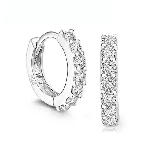 925 Sterling Silver Plated Rhinestone Crystal Hoop Earrings Luxury Women Gift