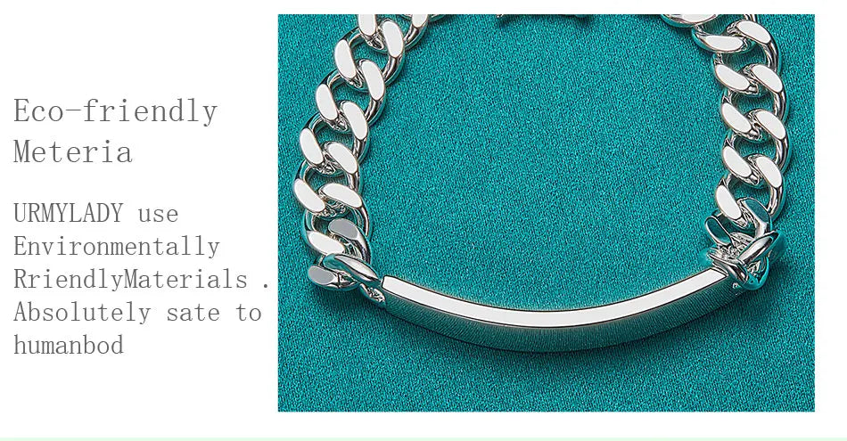 10mm Men's Geometric Chain Bracelet 925 Sterling Silver Noble Fashion Gift