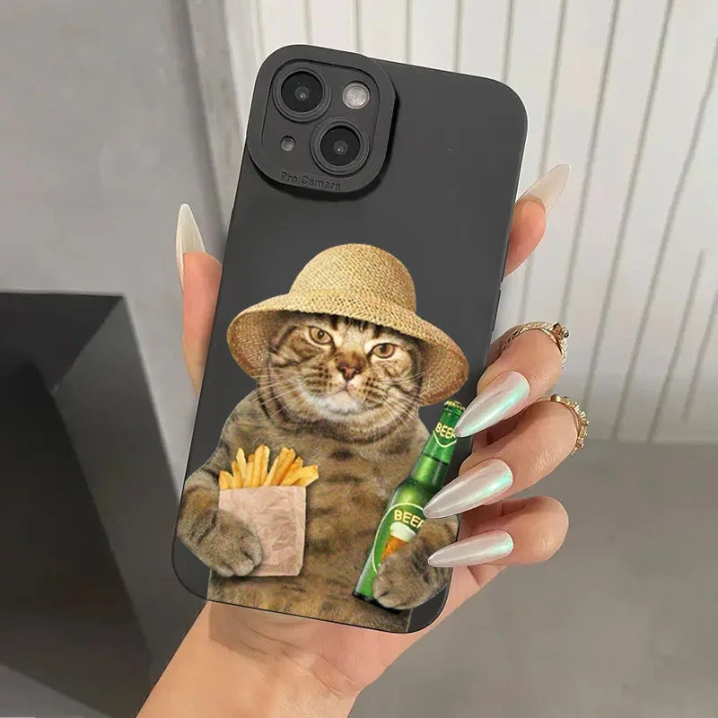 Cute Beer Cat Soft Case for Xiaomi Mi 15 14T 13T Pro Poco F6 F5 X5