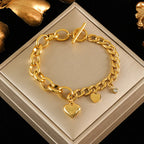 Gold Colour Stainless Steel Charm Bracelet Trendy Textured Jewellery
