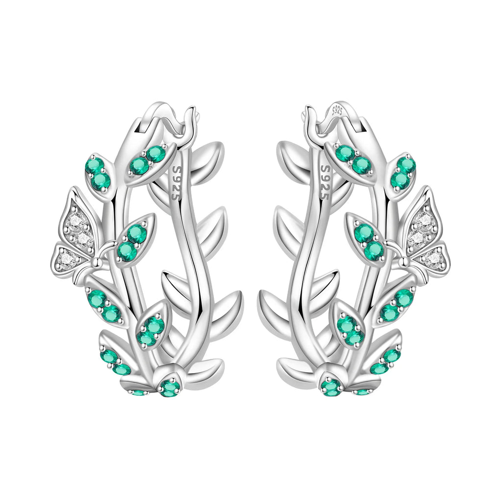 925 Sterling Silver Flower Plant Zircon Circle Hoop Earrings Jewellery Gift