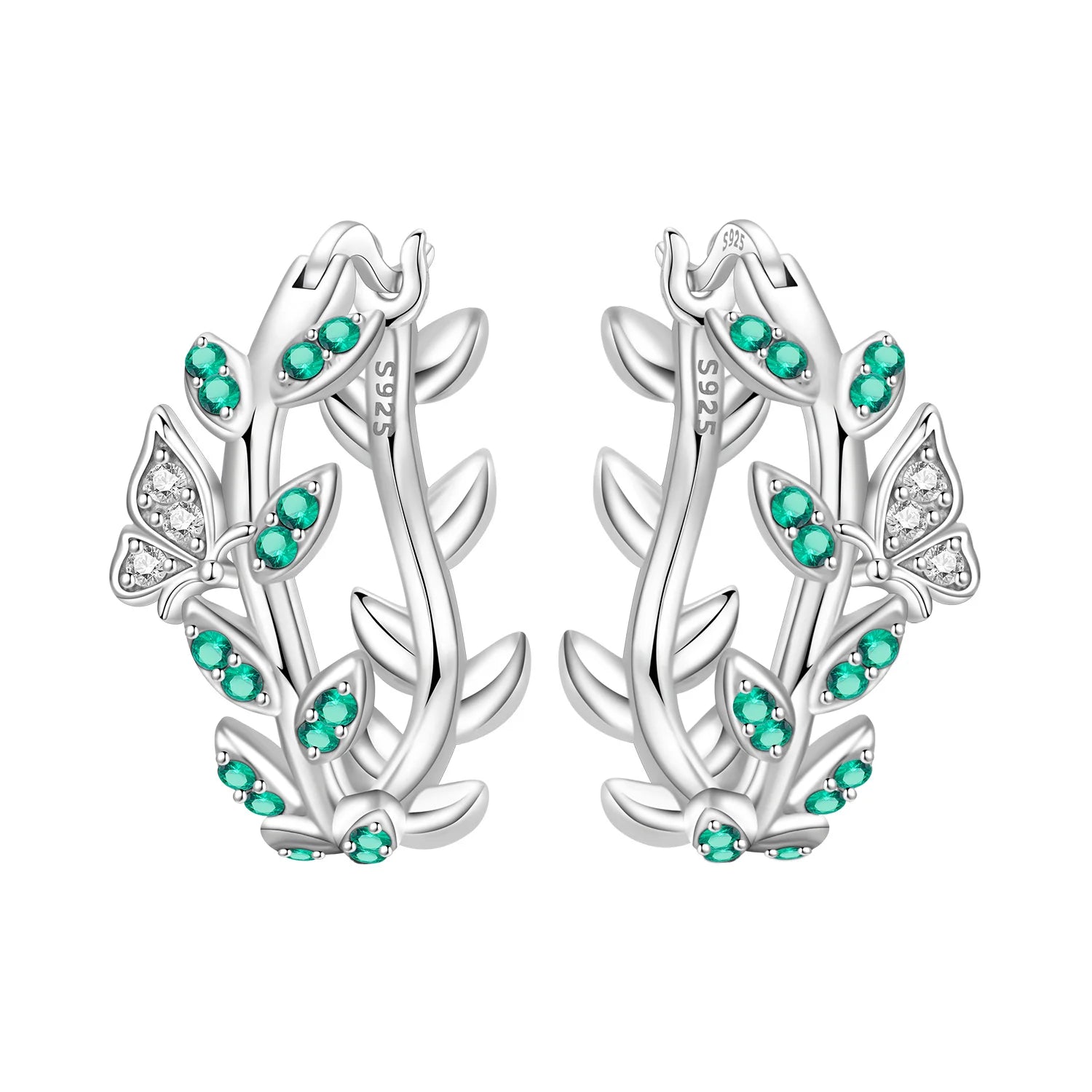 925 Sterling Silver Green Bell Orchid Ear Studs Hoop Earrings Trendy Gift