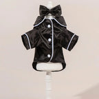 Solid Colour Cat Dog Pajamas Set Soft Home Outfit with Flower Headband