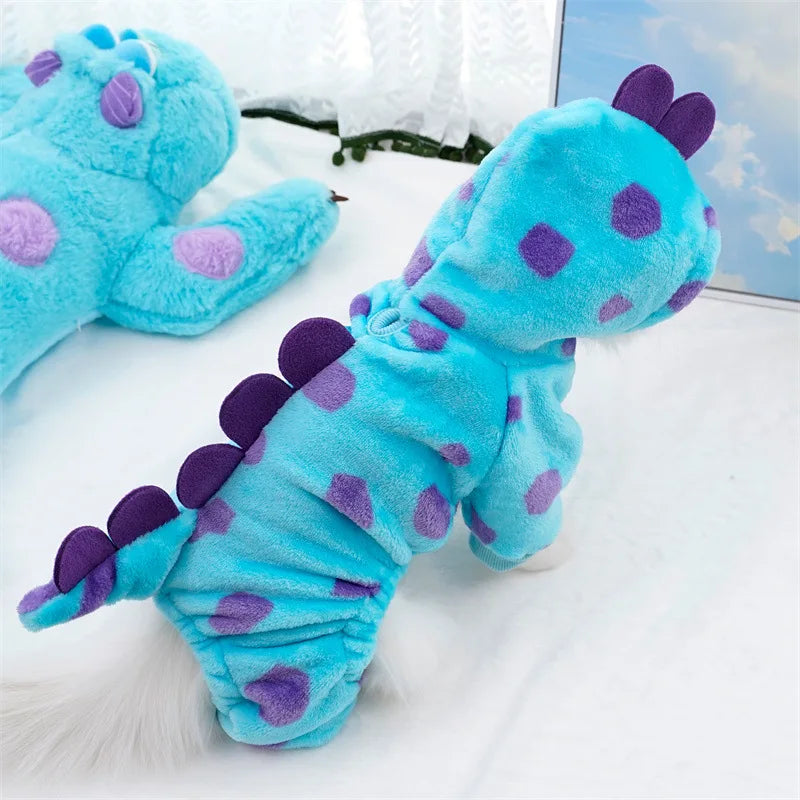 Dinosaur Plush Pet Costume 4-Leg Jumpsuit Flannel Cosplay Party Outfit