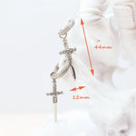 White Zircon Sword Cross Creole Hinged Hoop Earrings 925 Sterling Silver