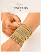 Stainless Steel 18K Gold Plated Bracelet for Women, Adjustable Weaving Mesh Chain, Exquisite Jewelry Gift