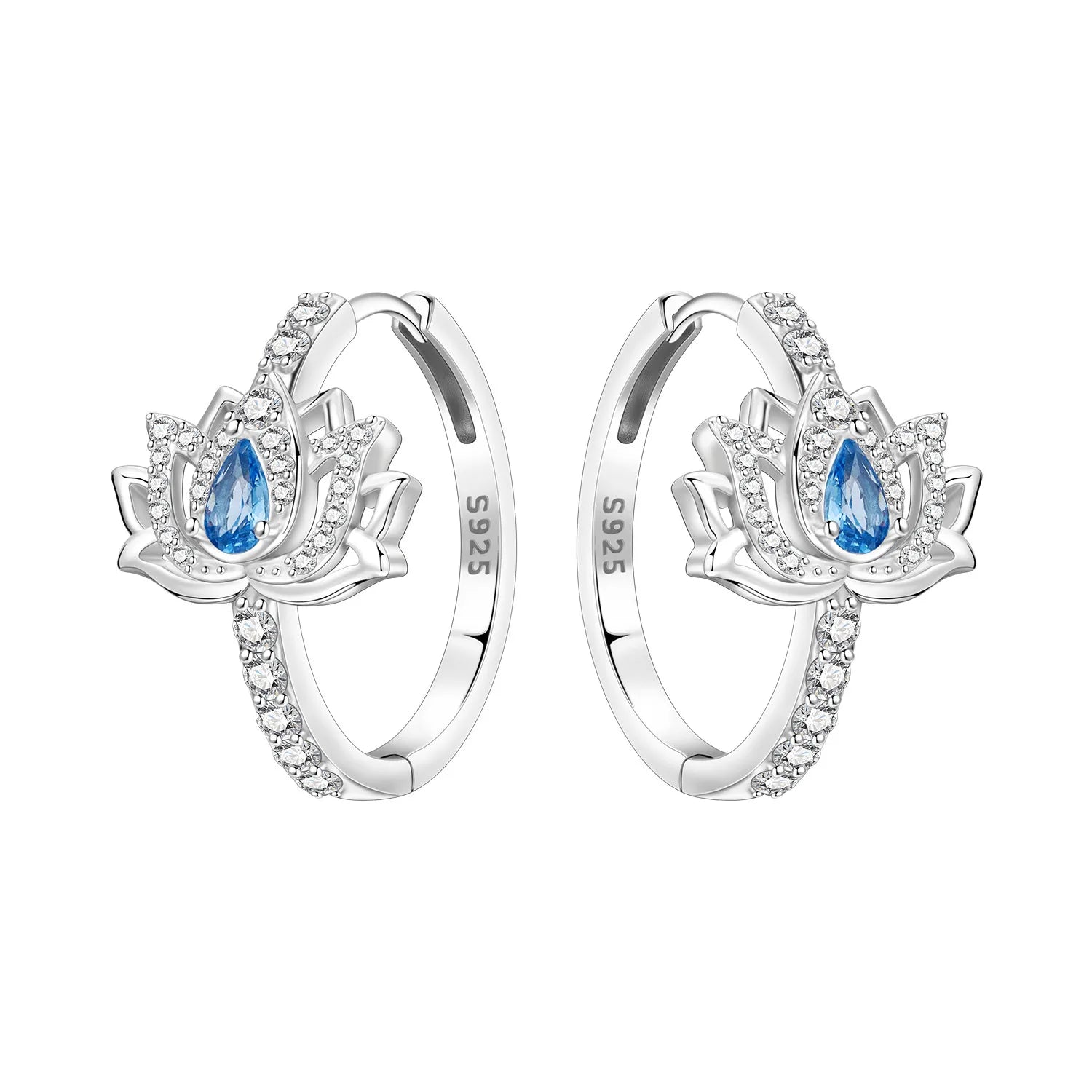 925 Sterling Silver Blue Zircon Starry Sky Hoop Earrings Trendy Jewellery