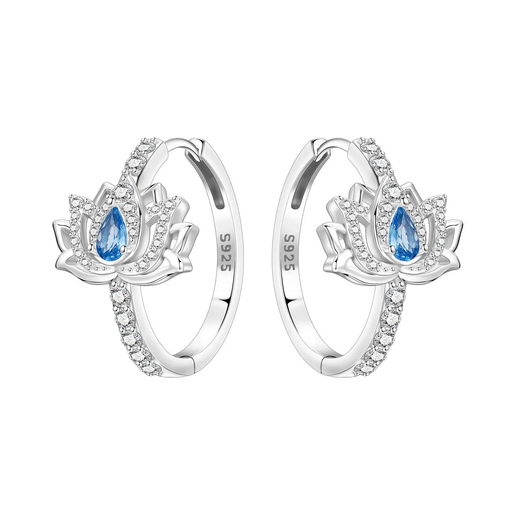 925 Sterling Silver Blue Leaf Plant Ear Studs Hoop Earrings Jewellery Gift