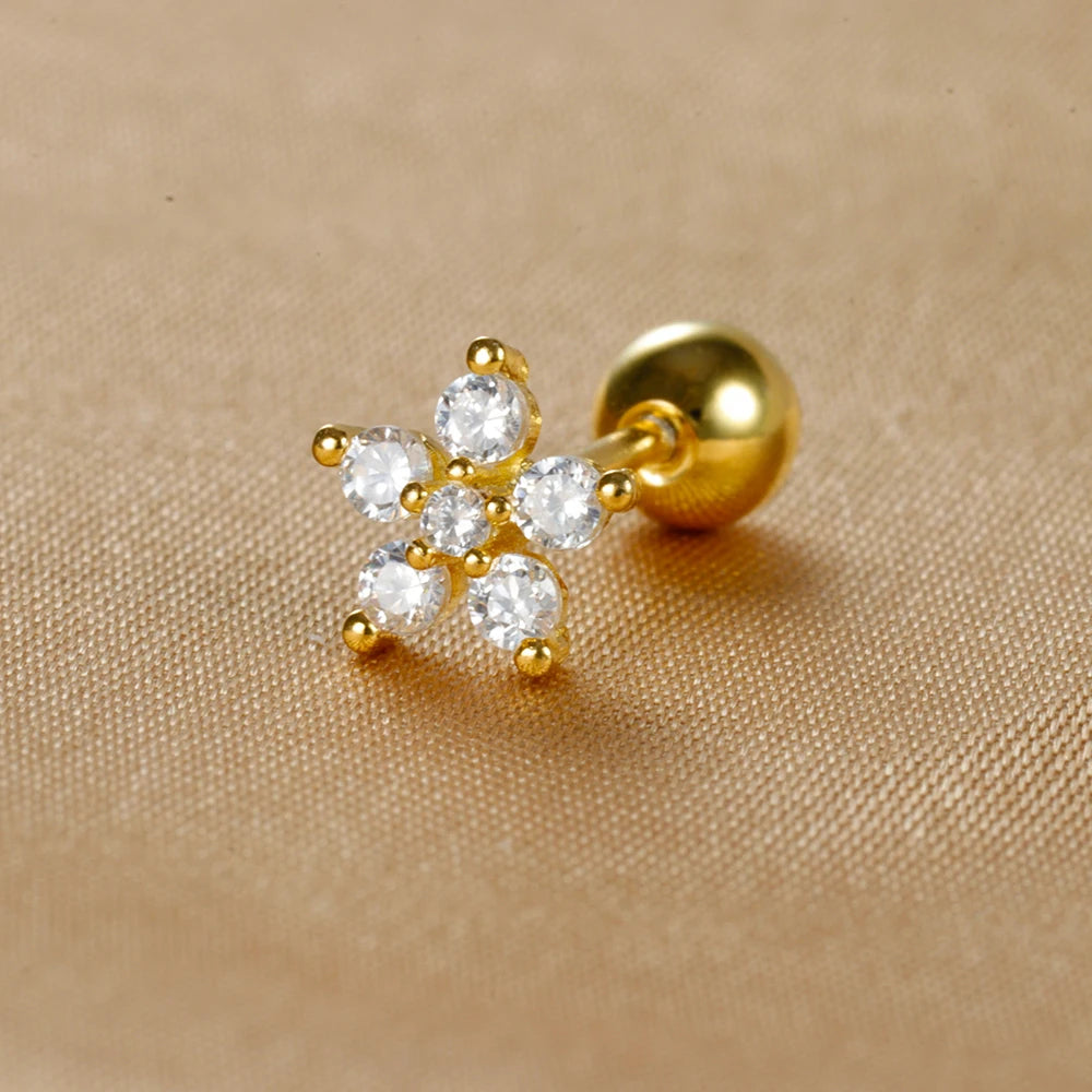 1pc Stainless Steel Moon Cross Stud Tiny Zirconia Rook Tragus Helix Piercing