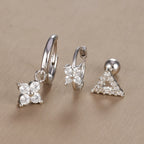 3PCS Vintage Design Four Flower Zircon Hoop Earrings Set Steel