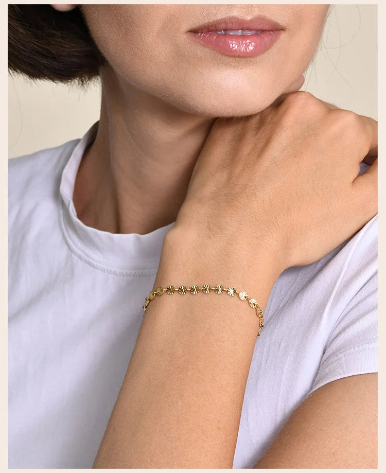 Texture Discs Bracelet Adjustable for Women, Stainless Steel Gold Plated Boho Minimalist Stacking Layered Jewelry