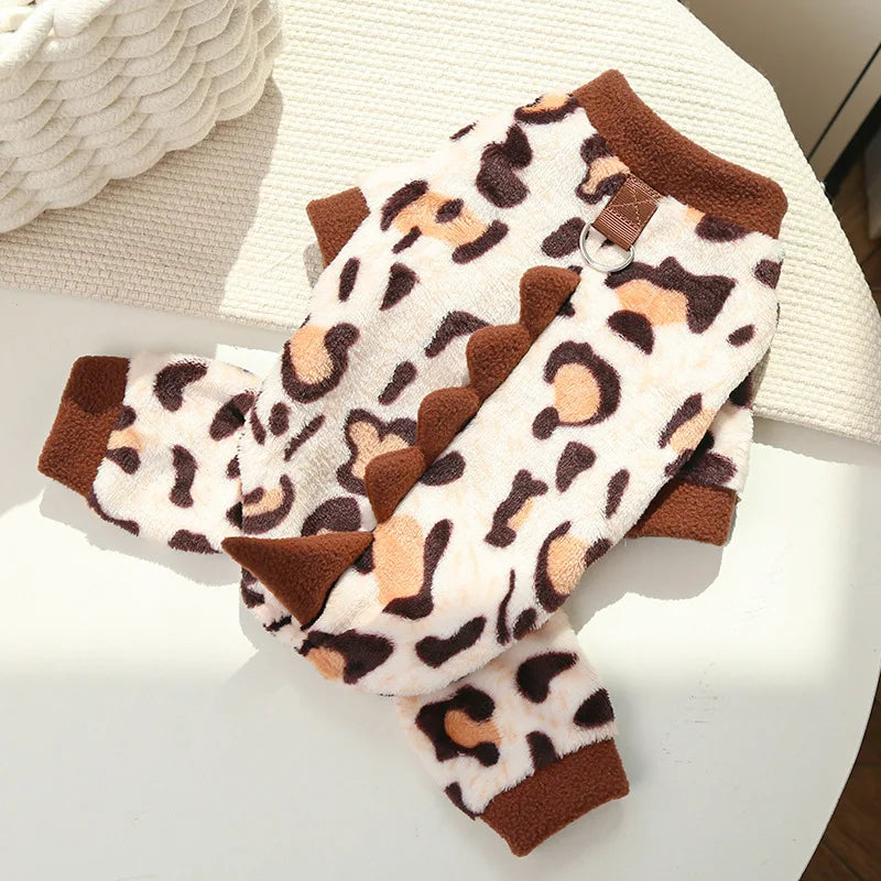 Dinosaur Pet Jumpsuit 4-Leg Winter Clothes Plush Lining Puppy Kitten Outfit