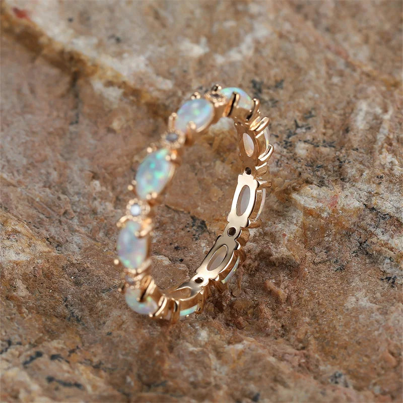 Bride Small Oval Stone Ring White Fire Opal Stacking Rings For Women Silver Gold Color Luxury Zircon Lover Wedding Bands Jewelry