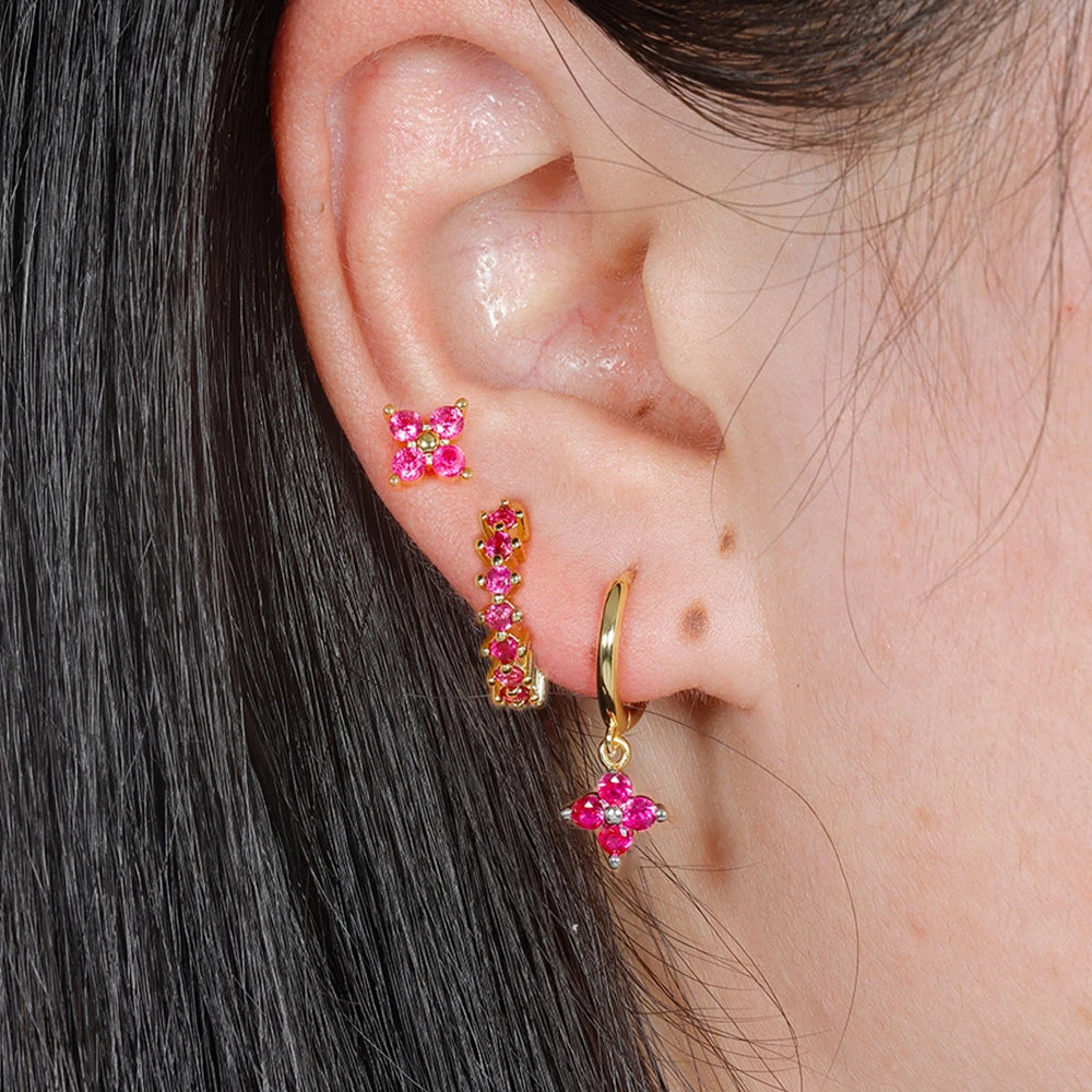 3PCS Vintage Stainless Steel Multicolor Zirconia Hoop Earrings Set