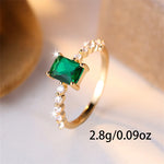 Delicate Small Rectangle Wedding Bands Silver Color Antique Silver Color Green Zircon Stone Engagement Thin Rings For Women Gift