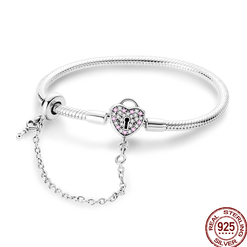 925 Silver 17-20CM Heart Pave Zirconia Original Bracelets Infinity Bracelet Fit DIY Charms Bead Birthday Jewelry Gifts Hot Sale