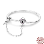 925 Silver 17-20CM Heart Pave Zirconia Original Bracelets Infinity Bracelet Fit DIY Charms Bead Birthday Jewelry Gifts Hot Sale