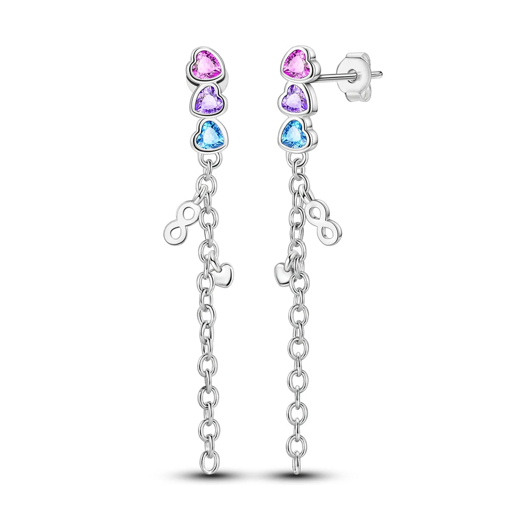 925 Sterling Silver Tassel Zircon Ear Studs Sparkling Hoop Earrings Gift