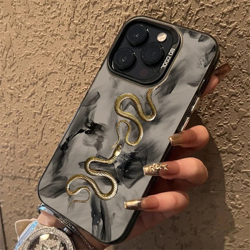 Golden Snake Silver Case for Xiaomi Mi 15 14 13 12 Pro Poco F6 X6