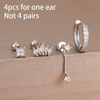 4pcs Korean Stainless Steel Zircon Water Drop Piercing Earrings Set