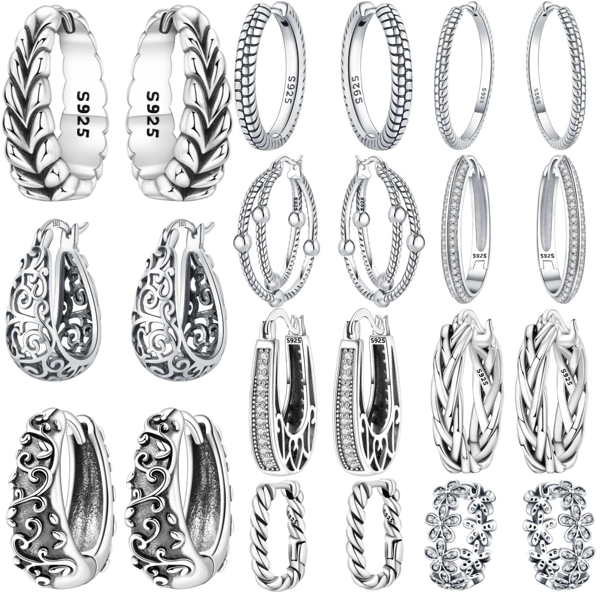 925 Sterling Silver Vintage Vine Versatile Hoop Earrings Fine Birthday Gift