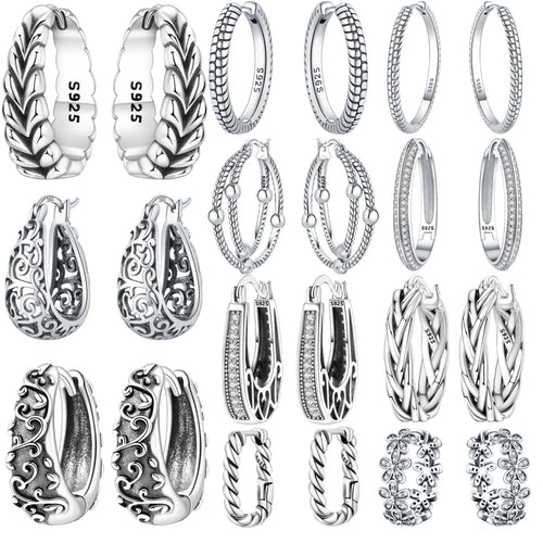 925 Sterling Silver Vintage Vine Versatile Hoop Earrings Fine Birthday Gift