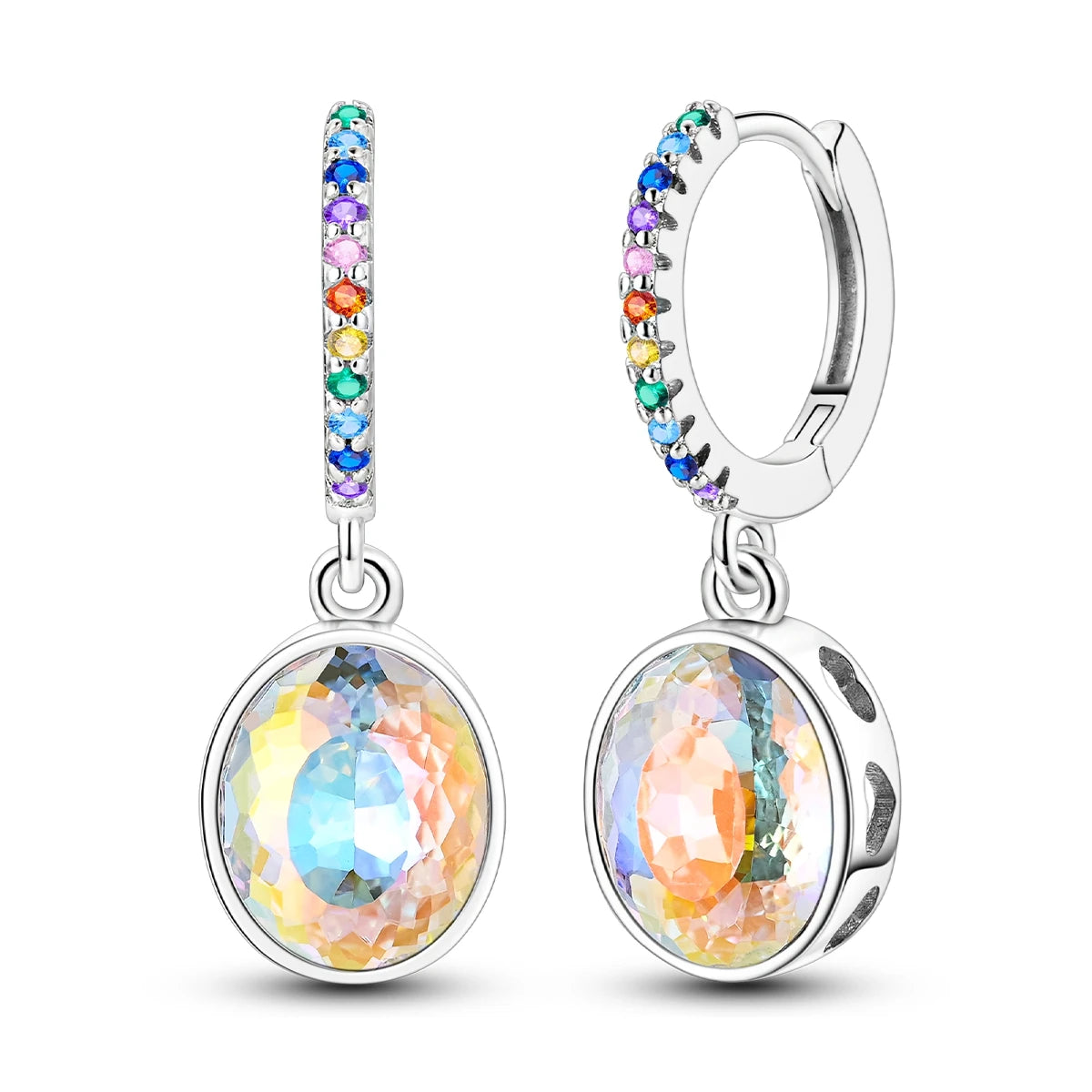 925 Sterling Silver Crystal Circular Eardrops Fashion Versatile Drop Earrings