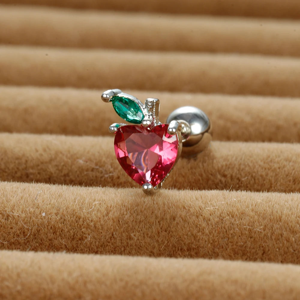 12 Styles Crystal Zircon Mini Fruit Stud Earrings Stainless Steel