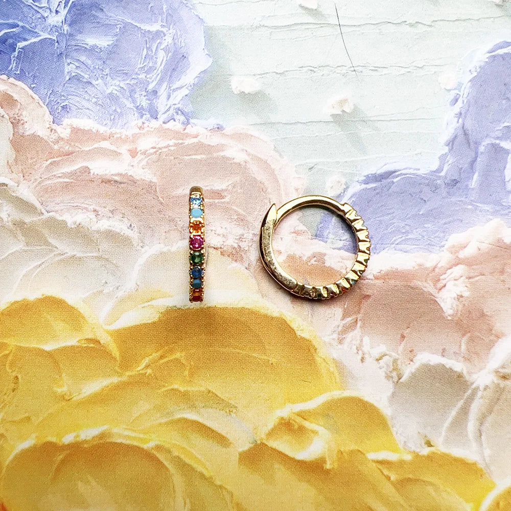 Colourful Stone Gold Plated Hoop Earrings 925 Sterling Silver Bohemia