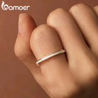 BAMOER Moissanite Wedding Band 925 Sterling Silver Eternity Rings Platinum Plated Lab Created Diamond Stackable Ring for Women