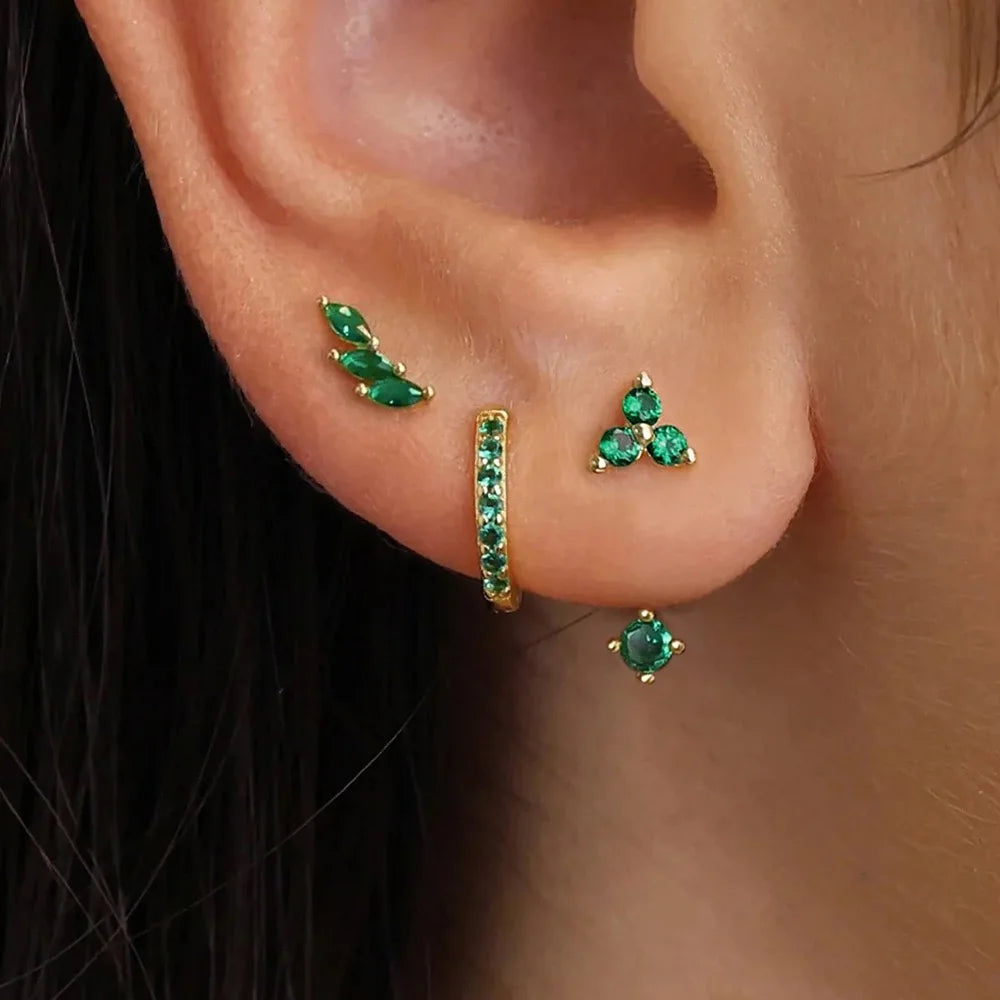 3 Pairs Exquisite Zircon Little Huggies Hoop Earrings Set Steel