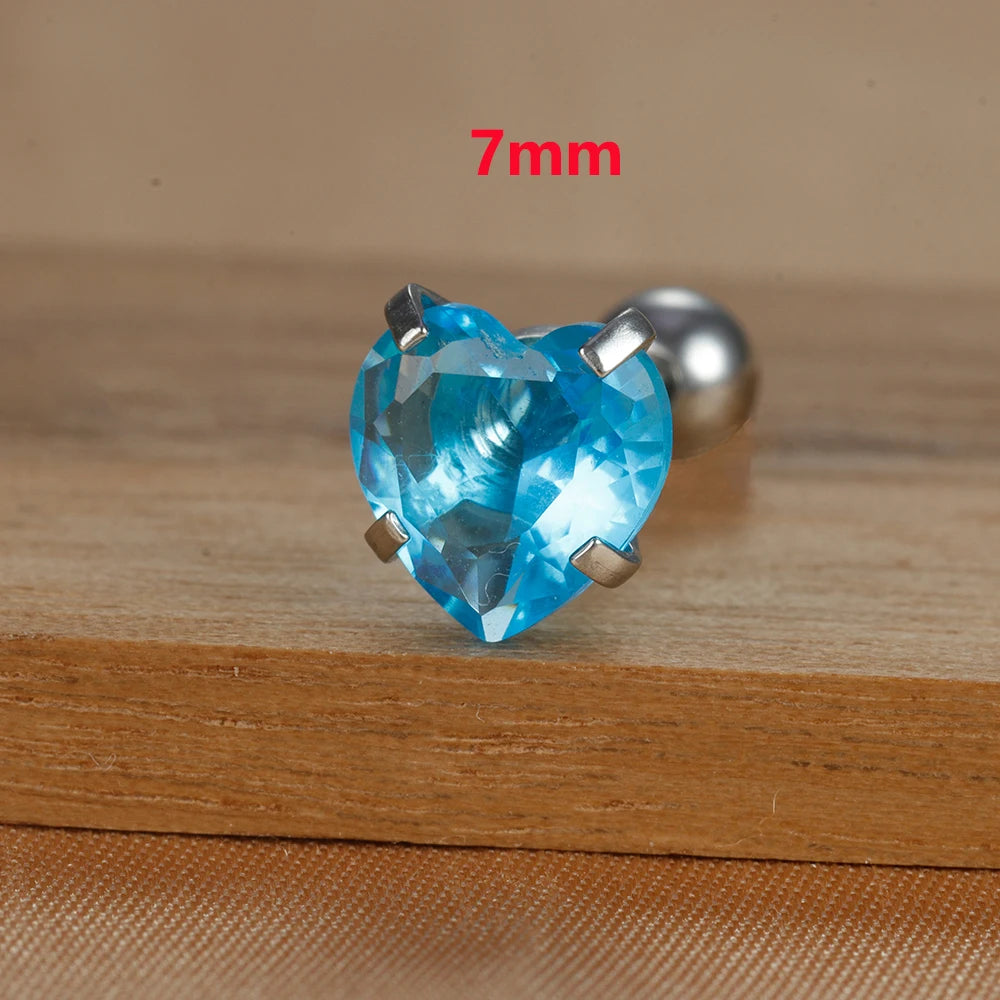 1PC Fashion Zircon Heart Helix Tragus Piercing Stud Earrings Steel
