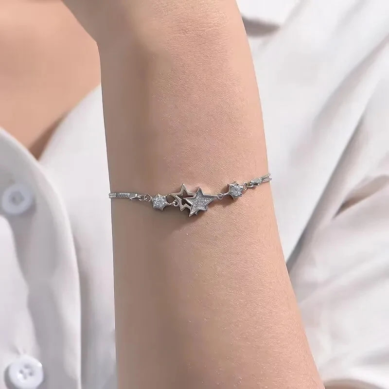 Crystal Star Charm Bracelet 925 Sterling Silver Elegant Wedding Jewellery