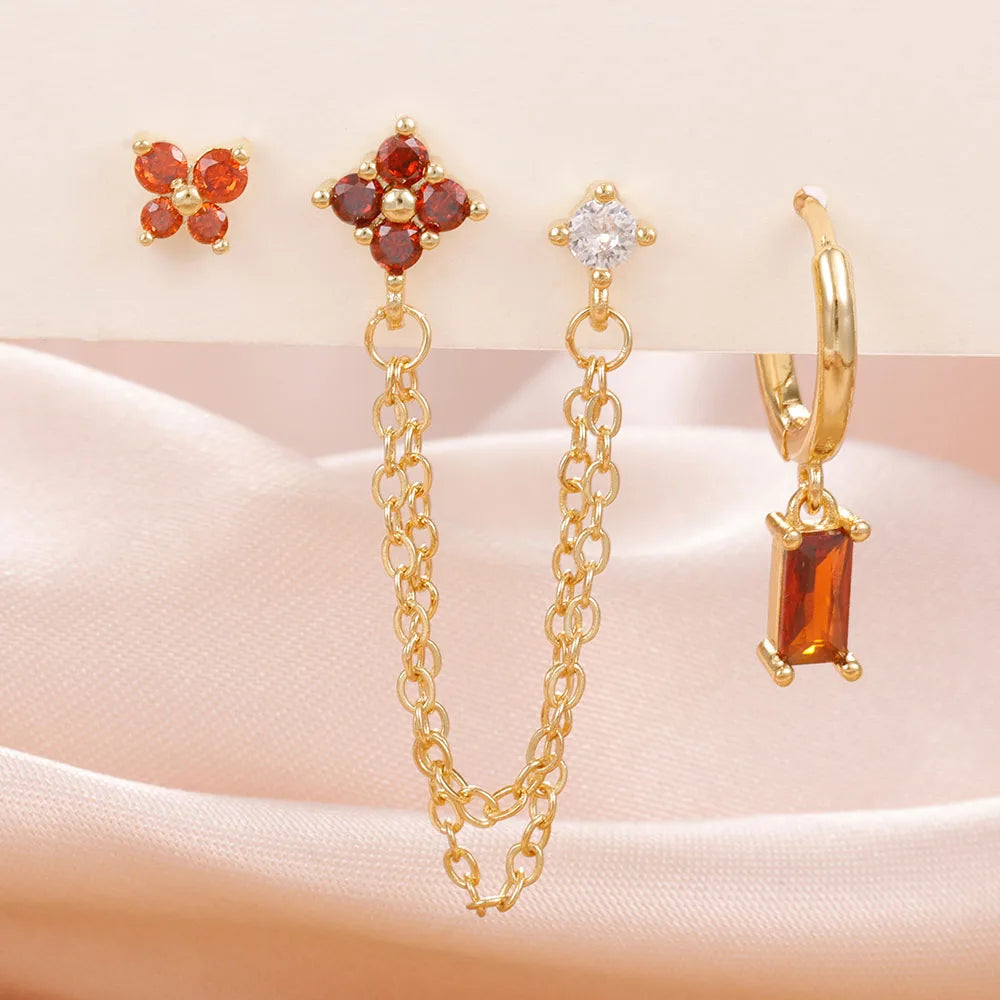 3PCS Exquisite Stainless Steel 12 Constellation Birthstone Earrings Set