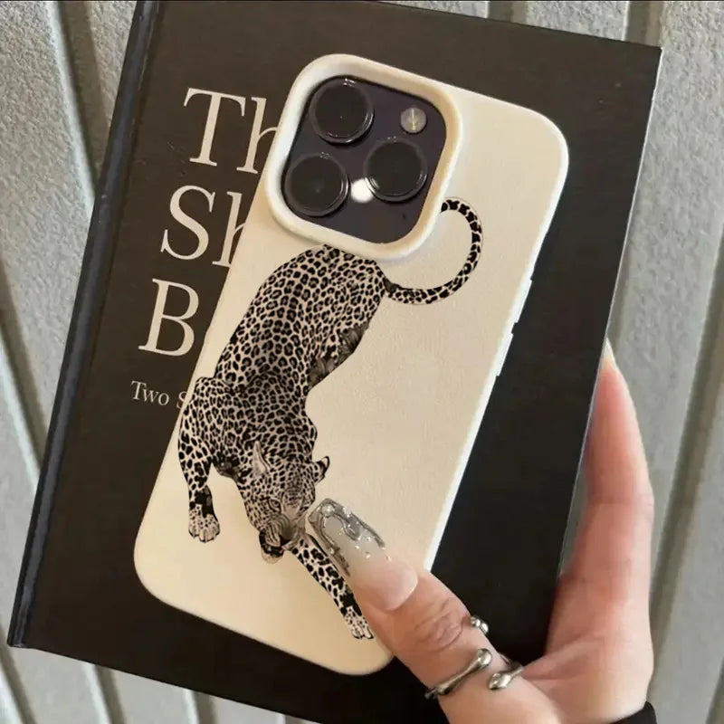 Cool Black Leopard Lychee Case for iPhone 17 16 15 14 13 Pro Max