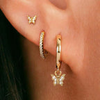 3PCS Elegant Butterfly CZ Charms Dangle Earrings Stainless Steel