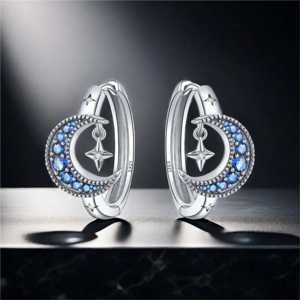 925 Sterling Silver Moon Tassel Versatile Hoop Earrings Fine Birthday Gift