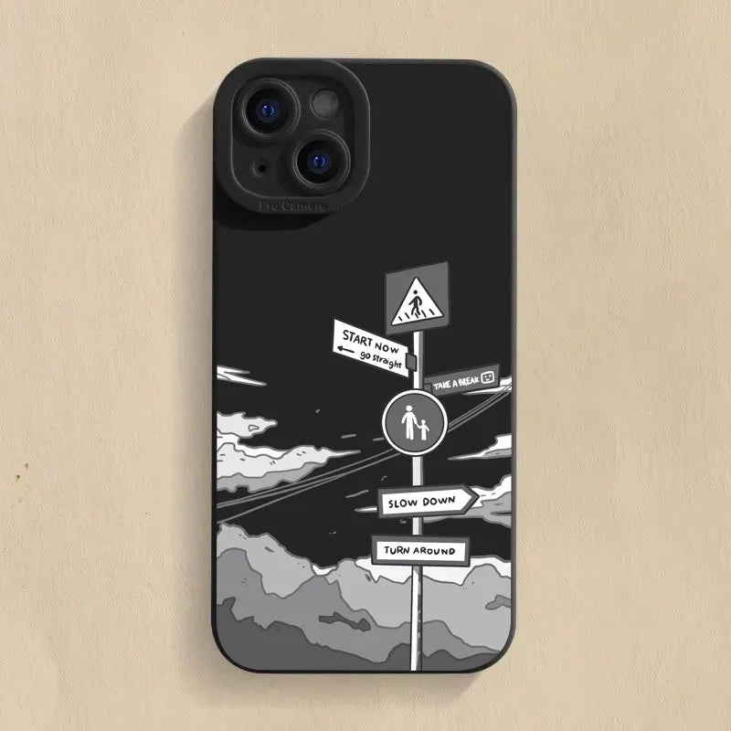 Simple Oil Painting Road Sign Case for Samsung S24 S23 Ultra A54