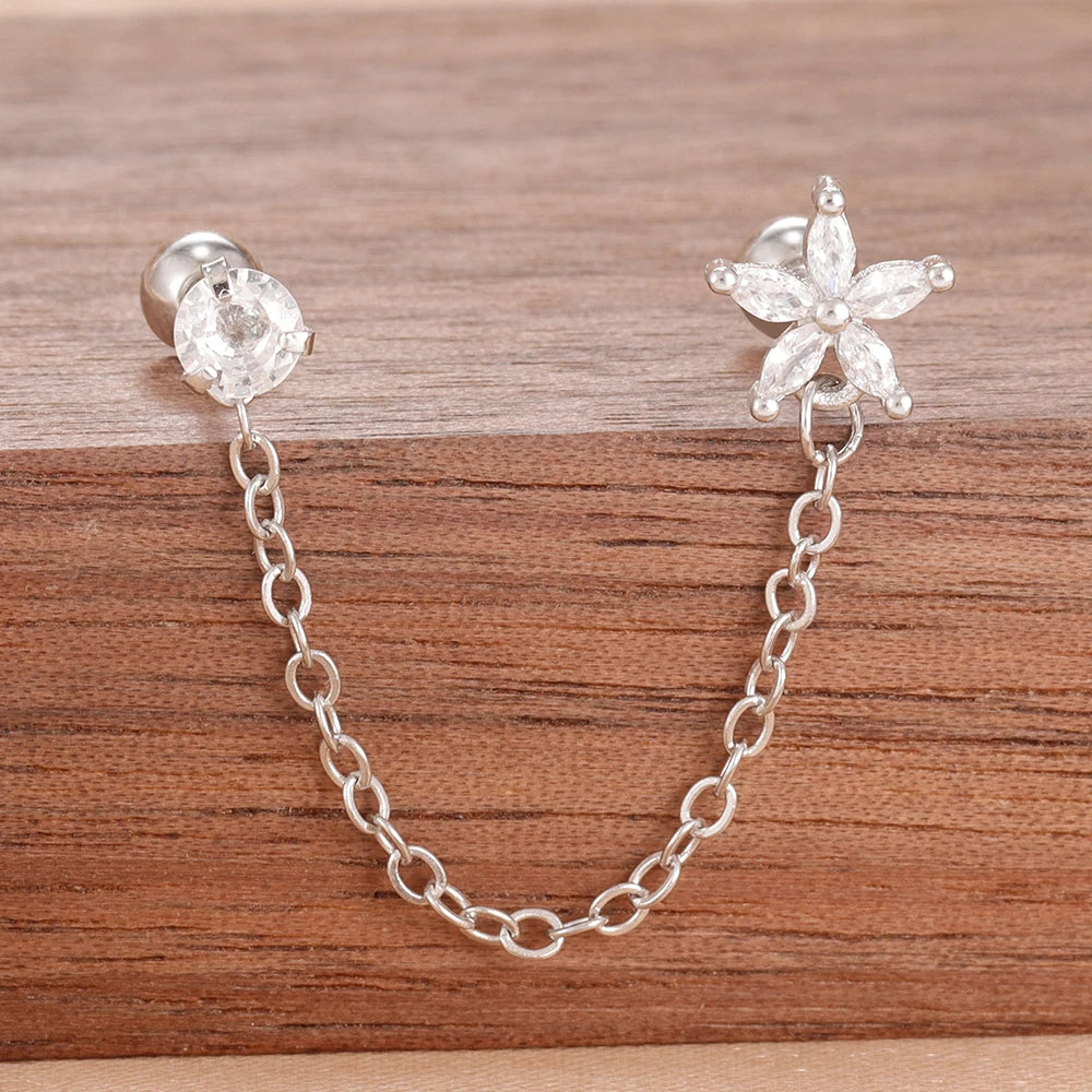 Stainless Steel Gold Colour Chain Dangle Drop Earrings Clip Earring