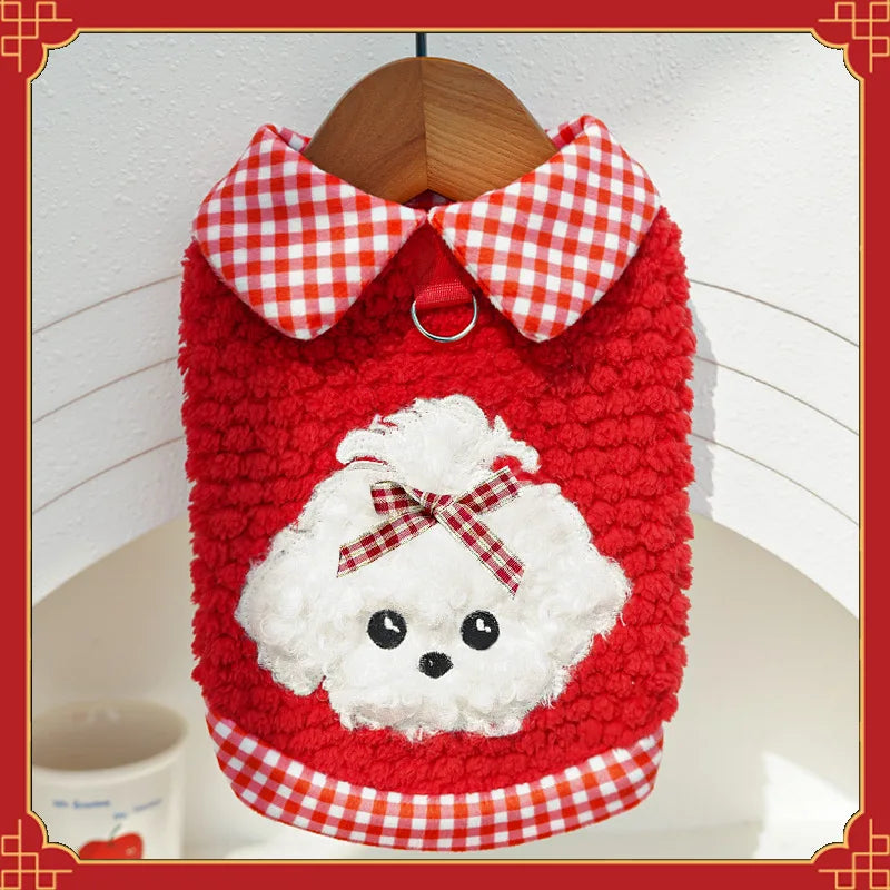 Fashion Pet Clothes Warm Fleece Dog Vest, Stylish Thick Plush Puppy Coat for Small Medium Dogs, Cute Cat Jacket Outfits