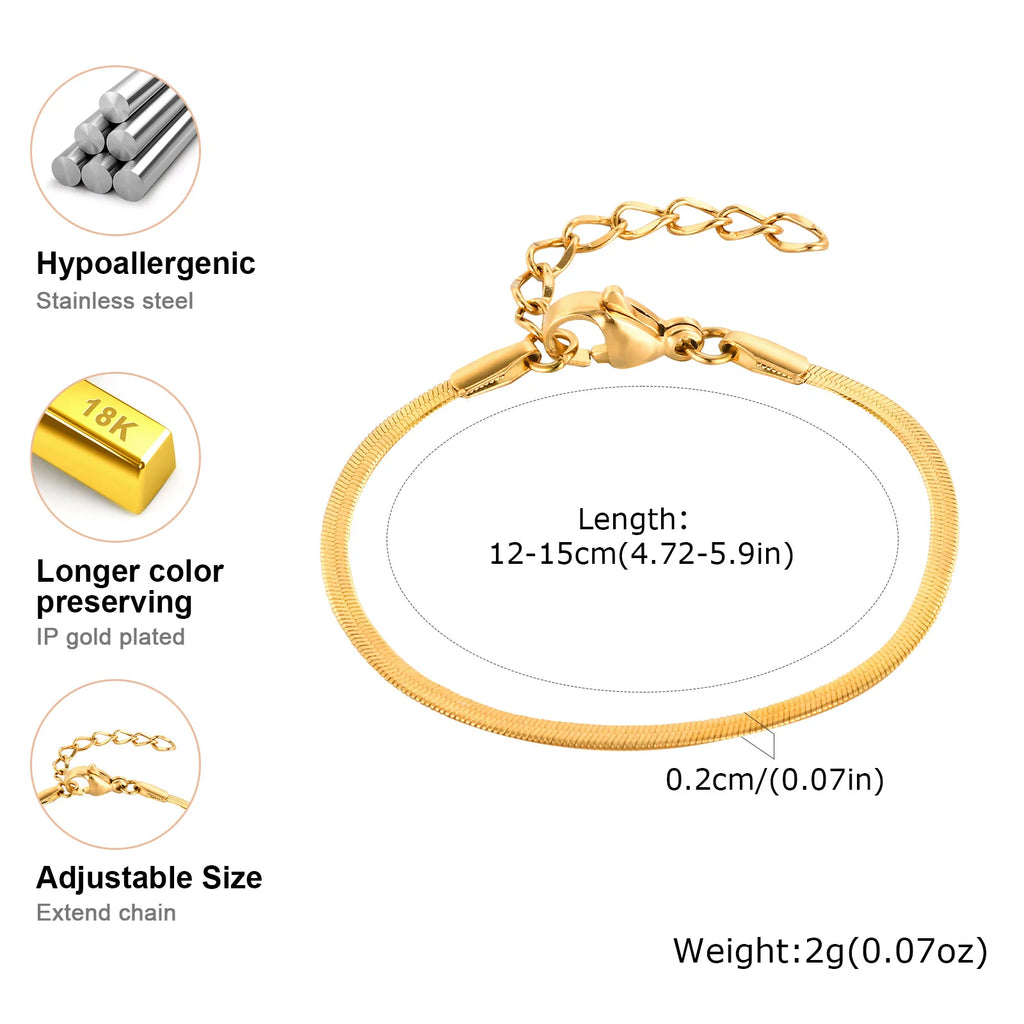 Snake Chain Bracelets for Little Girls 12cm-15cm, Hypoallergenic Non Tarnish Stainless Steel Adjustable Link