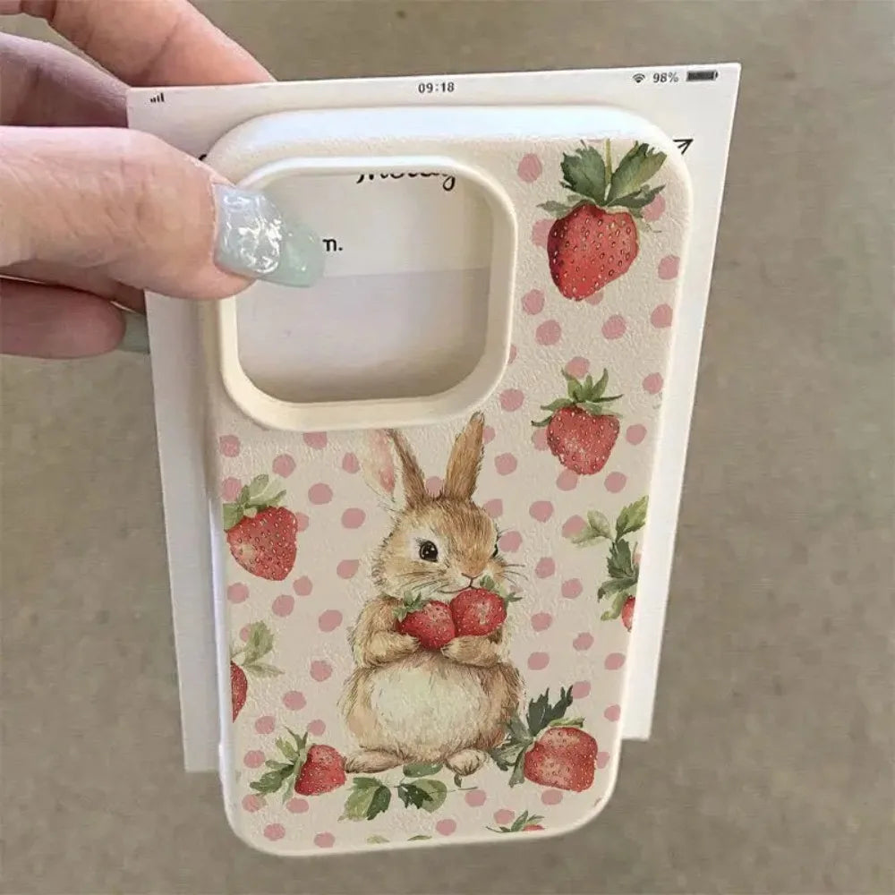 Cute Strawberry Rabbit Lychee Case for iPhone 17 16 15 14 Pro Max