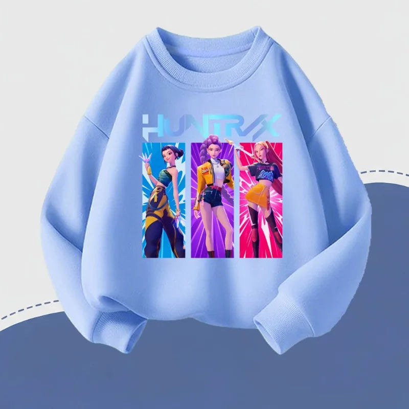 K-pop Girls Long Sleeve Pullover Cartoon Print Casual O-Neck Hoodie