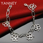 925 Sterling Silver Four-Leaf Clover Bracelet Women Party Jewellery Gift